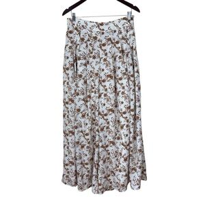 Women's Wide Leg Floral Pants - White with Brown Print